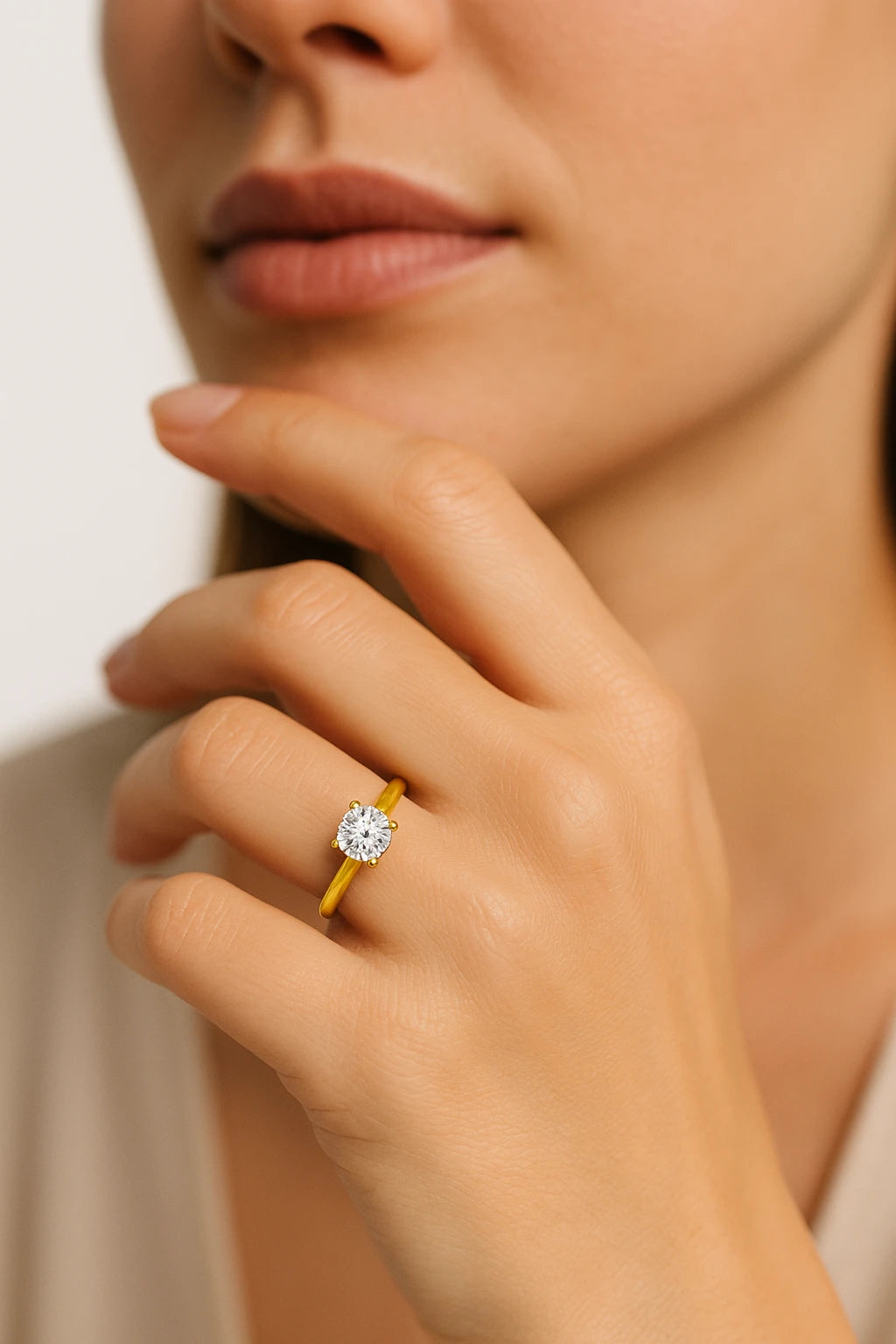 14K Yellow Gold 1.25 ctw Lab-Grown Diamond Round Solitaire Ring