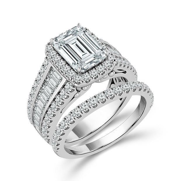 14K White Gold 3.75 Emerald Lab-Grown Diamond Bridal Set