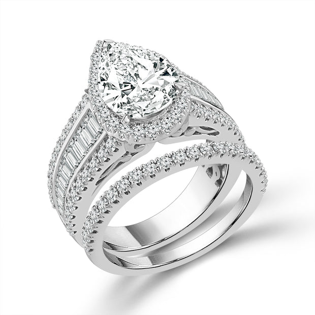 14k White Gold Lab-Grown 3.75 CTW Pear Diamond Bridal Set