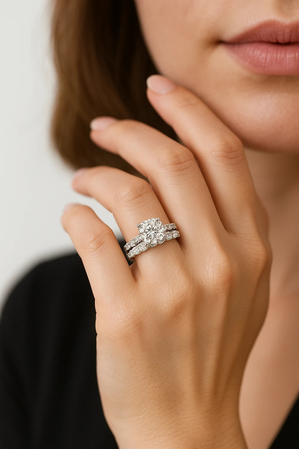 14K White Gold 6.02ctw Lab-Grown Diamond Round Bridal Set