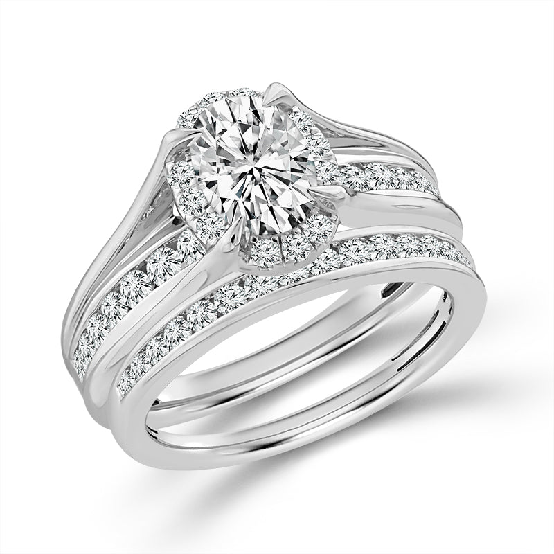 10K White Gold Lab-Grown 1 1/2 ctw Diamond Bridal Set With 3/4 ct Oval Center