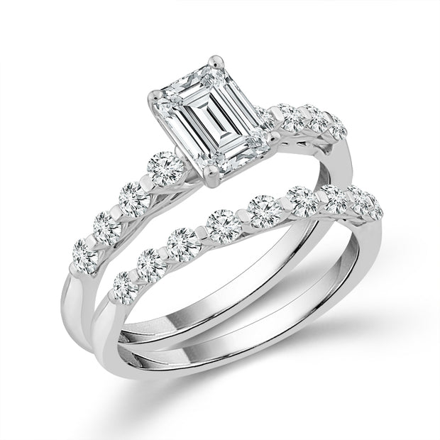 14k White Gold Lab-Grown 1.75 Emerald Diamond Bridal Set