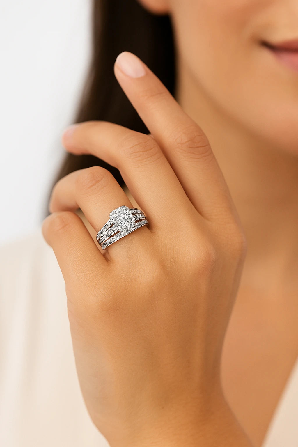 10K White Gold 1.50 ctw Lab-Grown Diamond Radiant Bridal Set