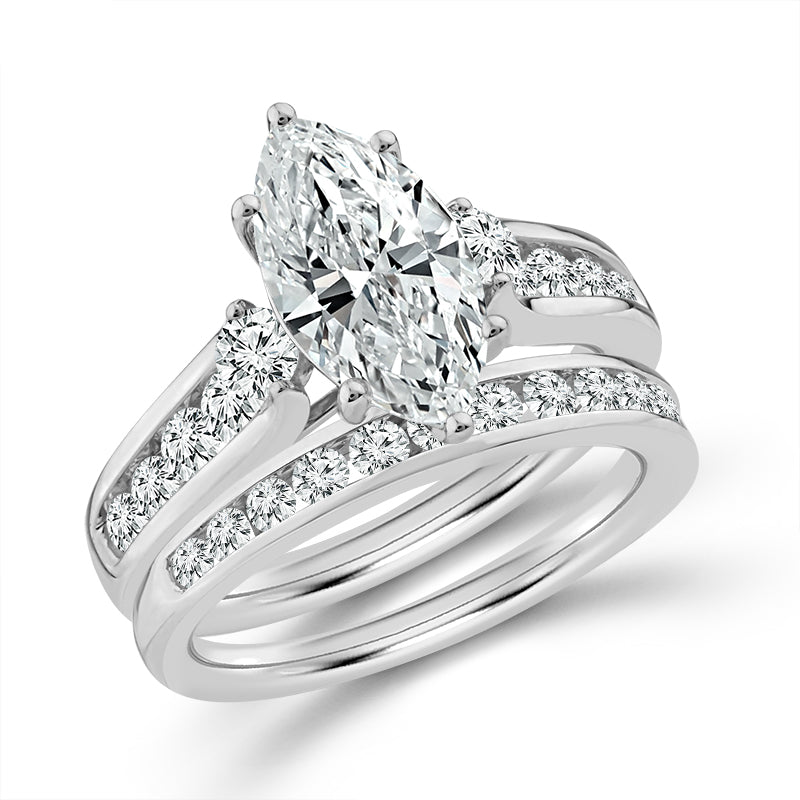 14K White Gold Lab-Grown 3 ctw Diamond Bridal Set With Igi Certified 2 ct Marquise Center