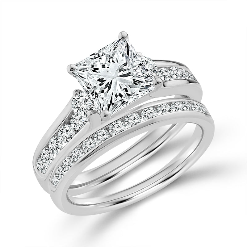 14K White Gold Lab-Grown 3 ctw Diamond Bridal Set With Igi Certified 2 ct Princess Center