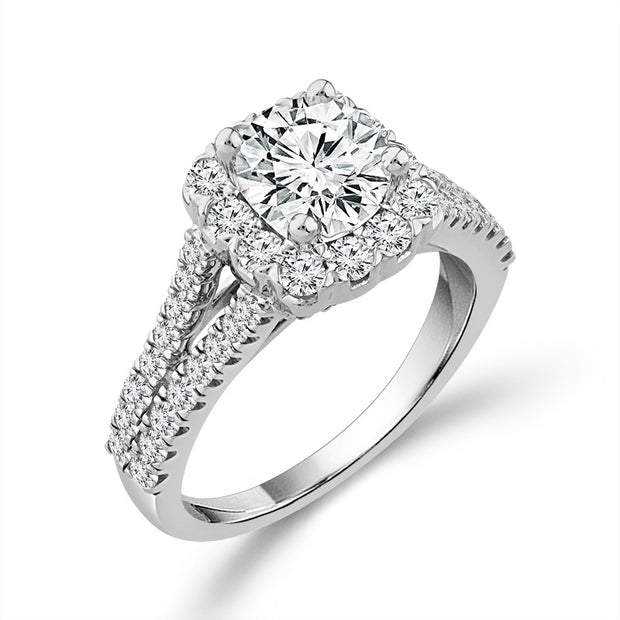 14k White Gold Round Lab-Grown 1.5 Ctw Diamond Bridal Ring