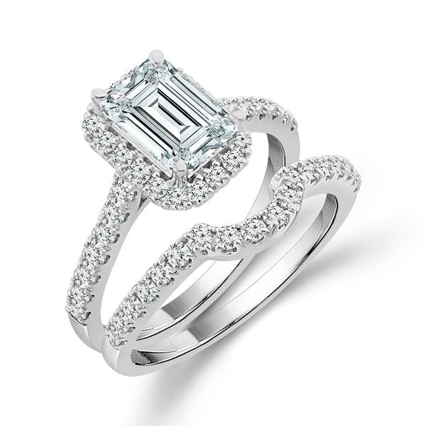 14k White Gold 1.75 ctw Emerald Lab-Grown Diamond Bridal Set