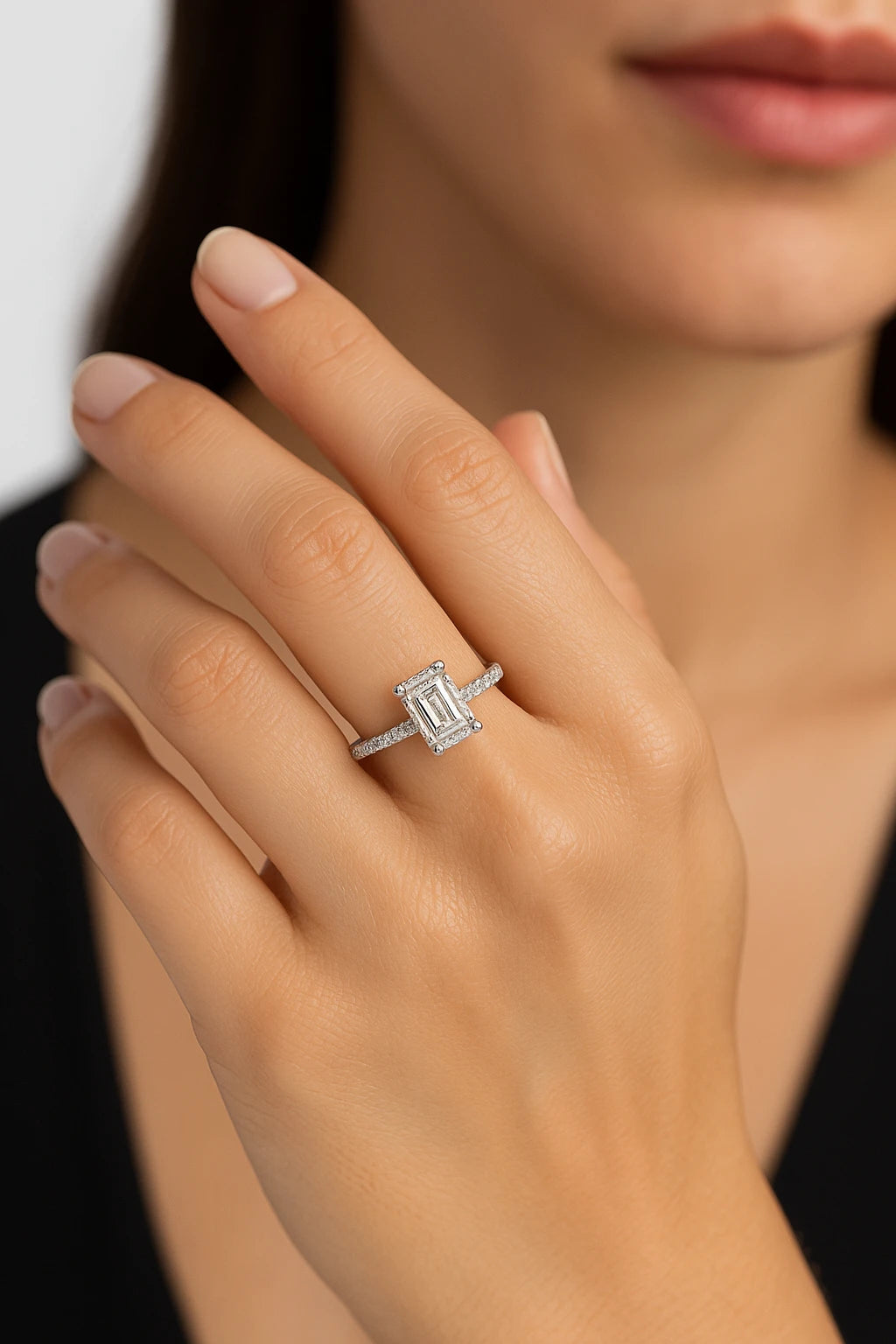 14K White Gold 1.33 ctw Lab-Grown Diamond Emerald Engagement Ring