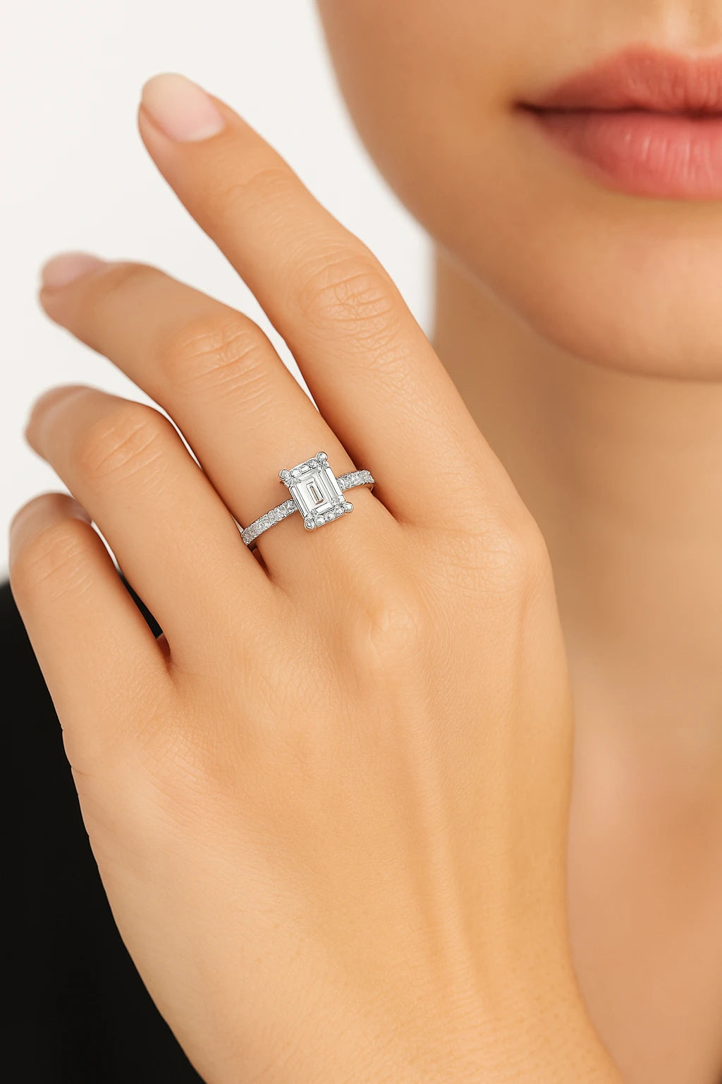 14K Yellow Gold 1.33 ctw  Emerald Lab-Grown Diamond Engagement Ring