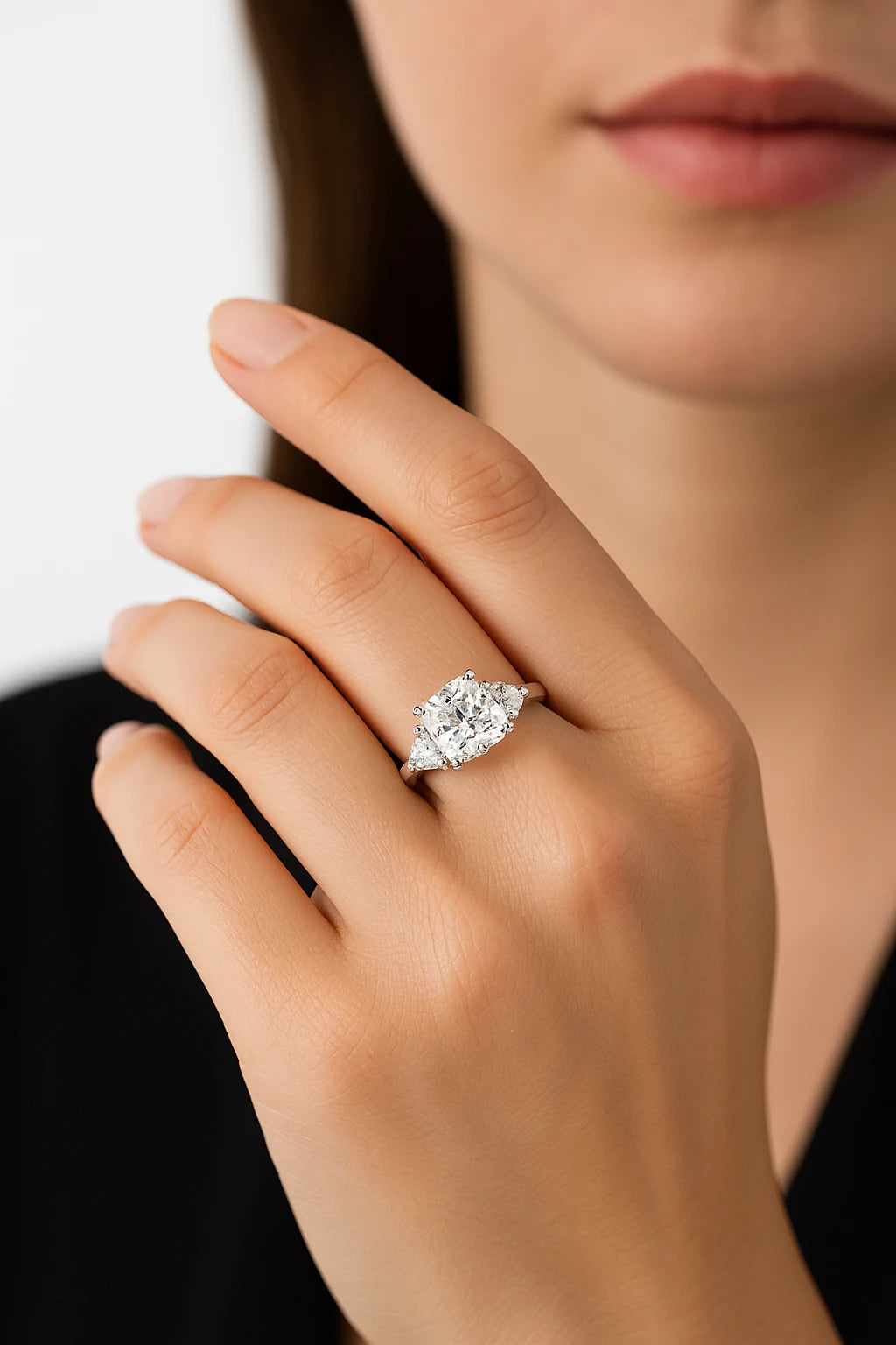 14K White Gold Lab-Grown 3.25 ctw 2.5 Ctr Cushion Diamond Engagement Ring