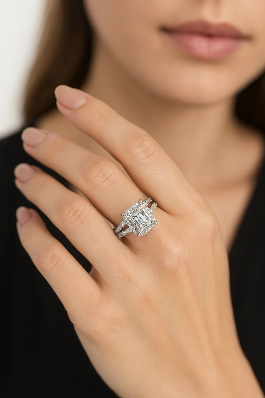 14K White Gold Lab-Grown 2.50 ctw Emerald Diamond Engagement Ring