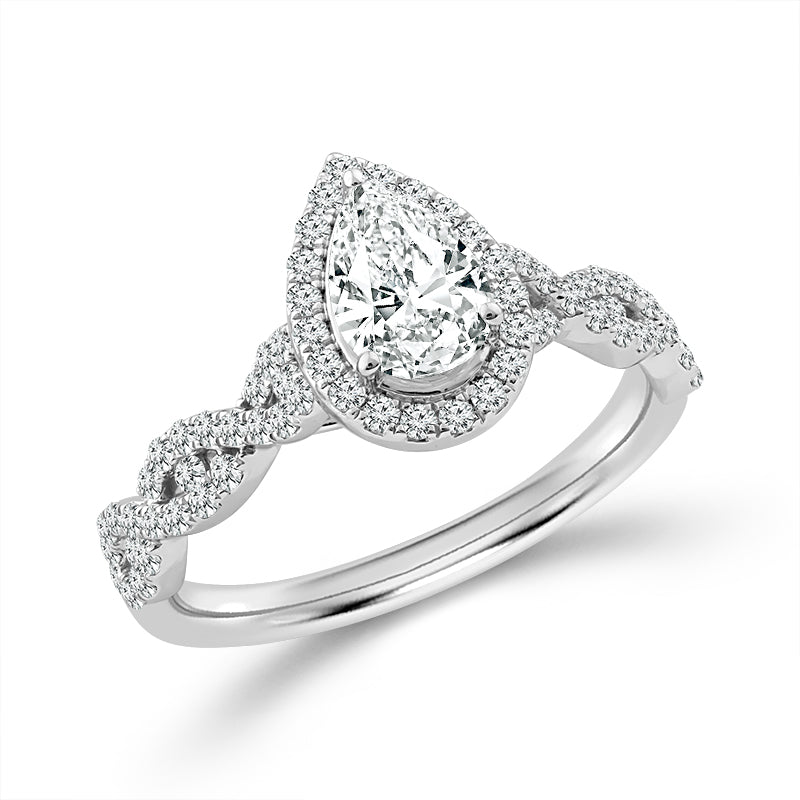 10K White Gold Lab-Grown 1 ctw Diamond Engagement Ring With 5/8 ct Pear Center
