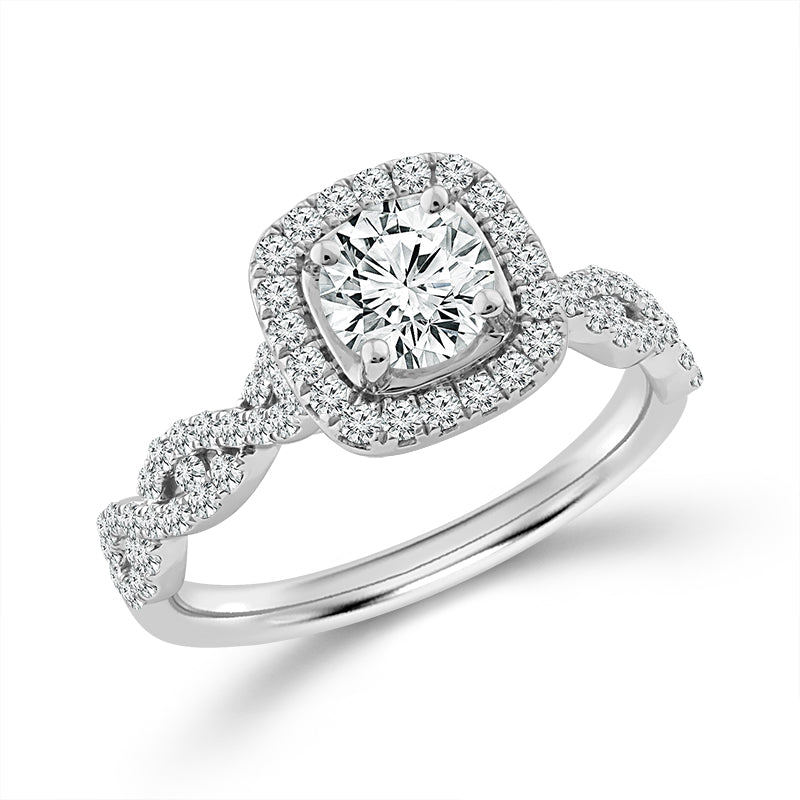 10K White Gold Lab-Grown 1 ctw Diamond Engagement Ring With 5/8 ct Round Center