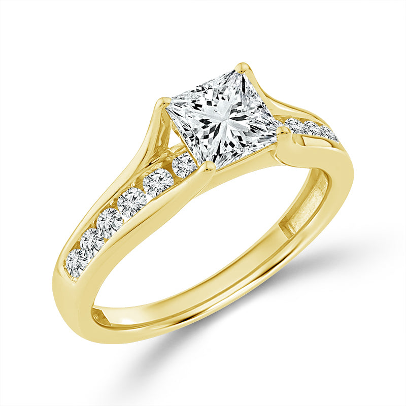 10K Yellow Gold Lab-Grown 1 3/8 ctw Diamond Engagement Ring With 1 ct Princess Center