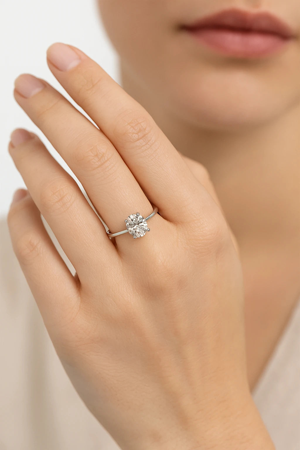 14K White Gold 1.50 ctw Lab-Grown Diamond Oval Solitaire Ring
