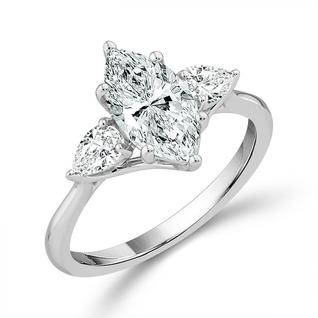 14k White Gold 2 ctw Marquise Lab-Grown Diamond 3 Stone Ring