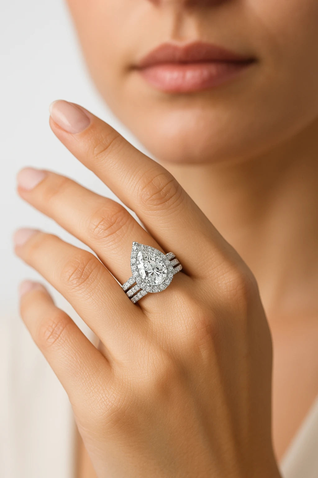 14K White Gold 4.00 ctw Lab-Grown Diamond Pear Bridal Set