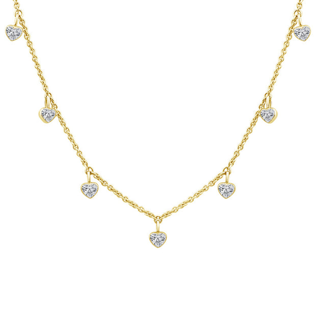 14K Yellow Gold 1 Ctw Lab-Grown Diamond 7 Heart Necklace