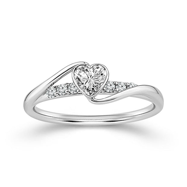14K White Gold 0.38 Ctw Lab-Grown Diamond Heart Promise Ring