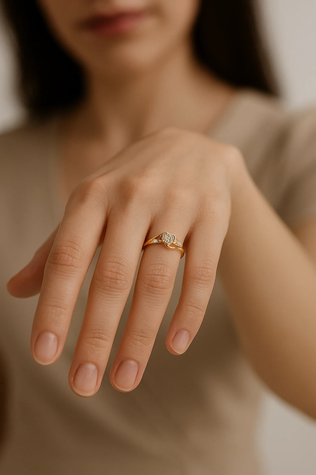 14K Yellow Gold 0.38 ctw Lab-Grown Diamond Heart Promise Ring