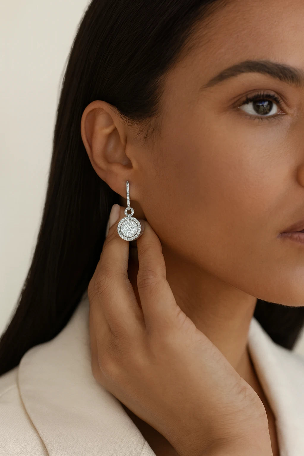 14K White Gold 0.75 ctw Composite Diamond Drop Round Earrings