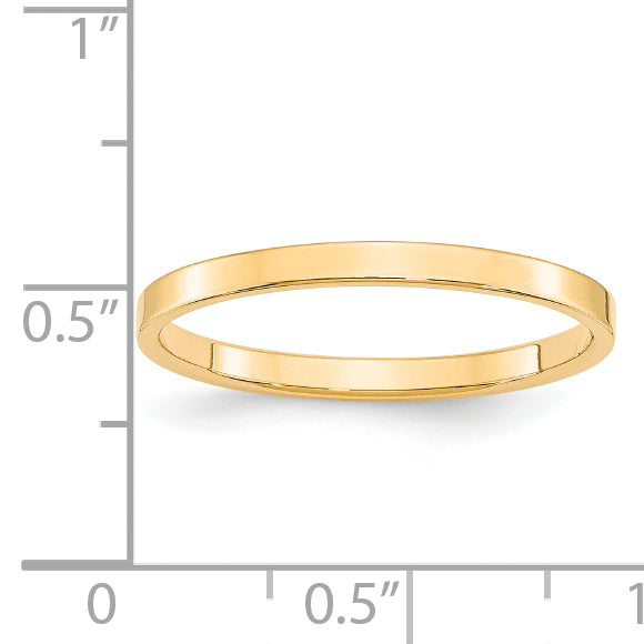 14K Yellow Gold 2mm Ltw Flat Band Size 10
