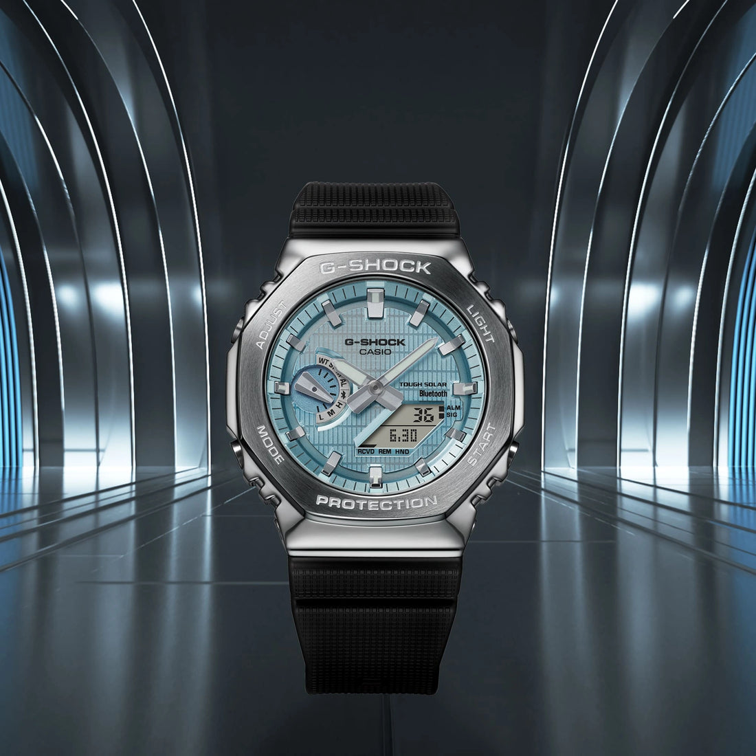 G-SHOCK GBM-2100A-1A2 Silver, Black and Light Blue Watch