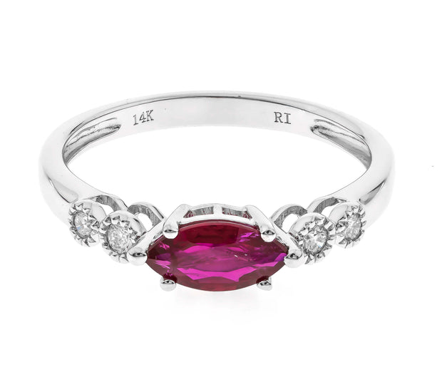 10K White Gold 0.09 Ctw Diamond 0.56 Center Natural Ruby Ring