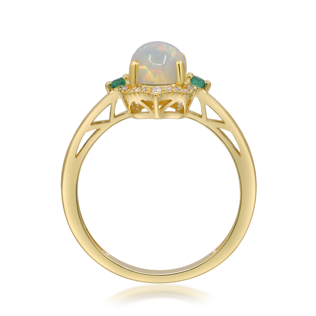 10K Yellow Gold 0.08 ctw Diamond Natural 0.07 Emd 0.80 Ctr Opal Ring
