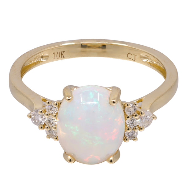 10K Yellow Gold 0.08 Ctw Diamond 0.96 Ctr Natural Ethiopian Opal Ring