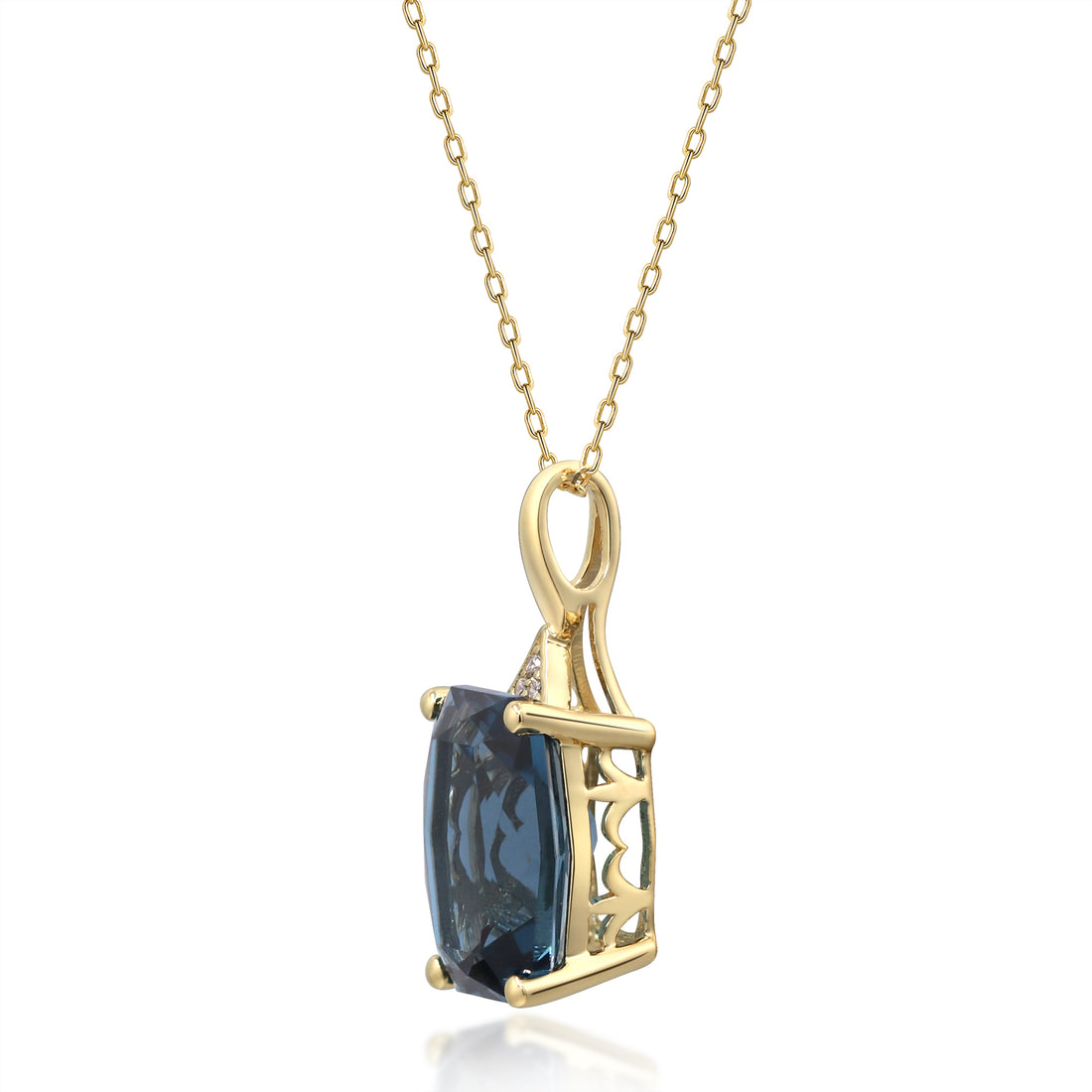 10K Yellow Gold 0.03 ctw Diamond 3.74 Ctr Natural London Blue Topaz Pendant