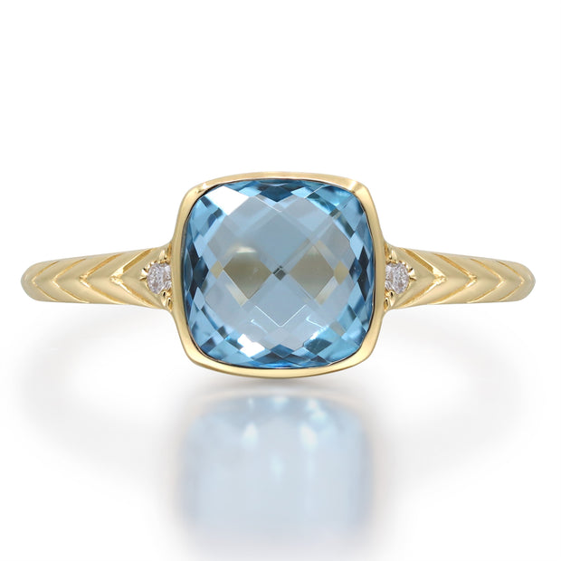 10K Yellow Gold 0.02 Ctw Diamond 1.76 Ctr Natural Swiss Blue Topaz Ring