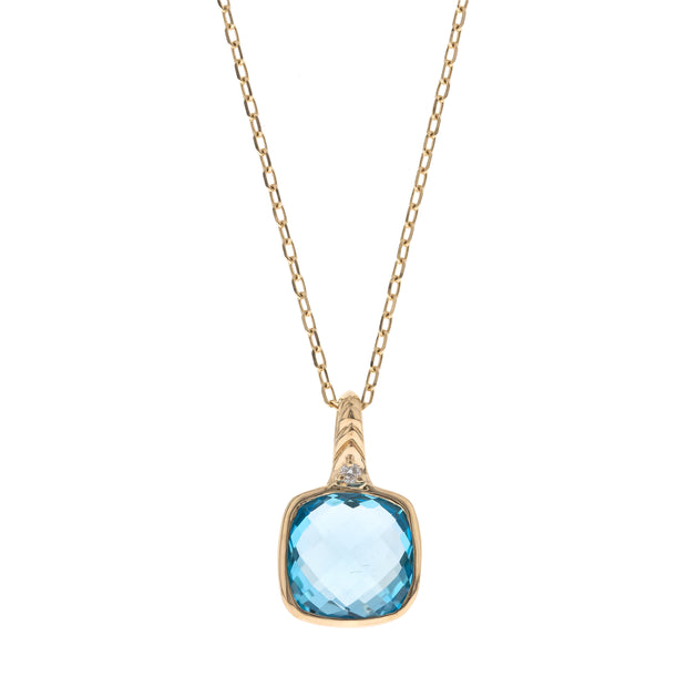 10K Yellow Gold 0.01 Ctw Diamond 1.82 Ctr Natural Swiss Blue Topaz Pendant