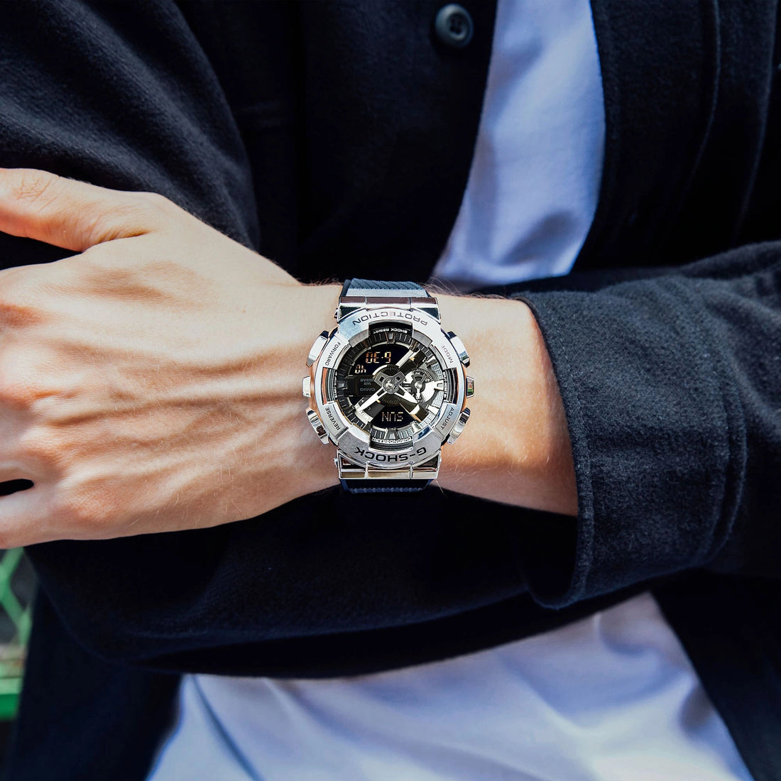 G-SHOCK GM-110-1A Silver and Black Analog-Digital Watch