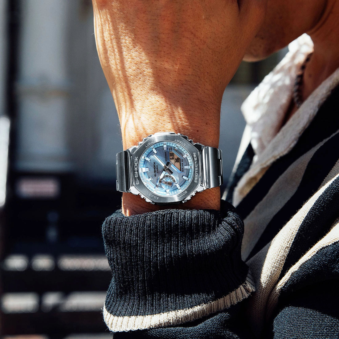 G-SHOCK GM-2110D-2A Silver and Light Blue Analog-Digital Watch