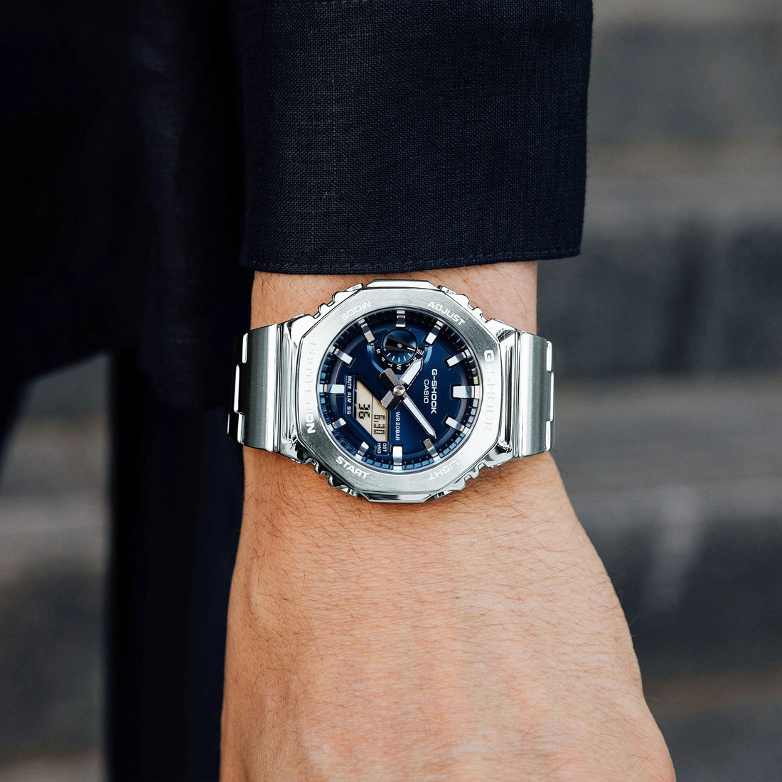 G-SHOCK GM-2110D-2B Silver and Navy Analog-Digital Watch