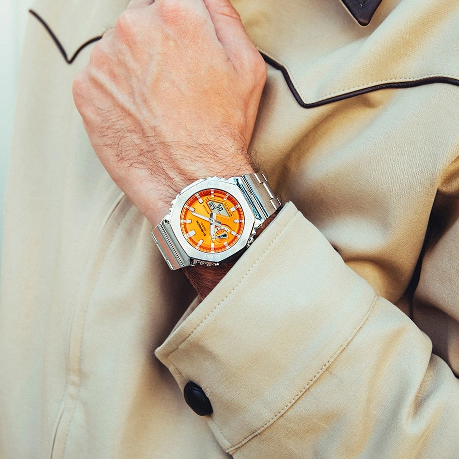 G-SHOCK GM-2110D-4A Silver and Orange Analog-Digital Watch