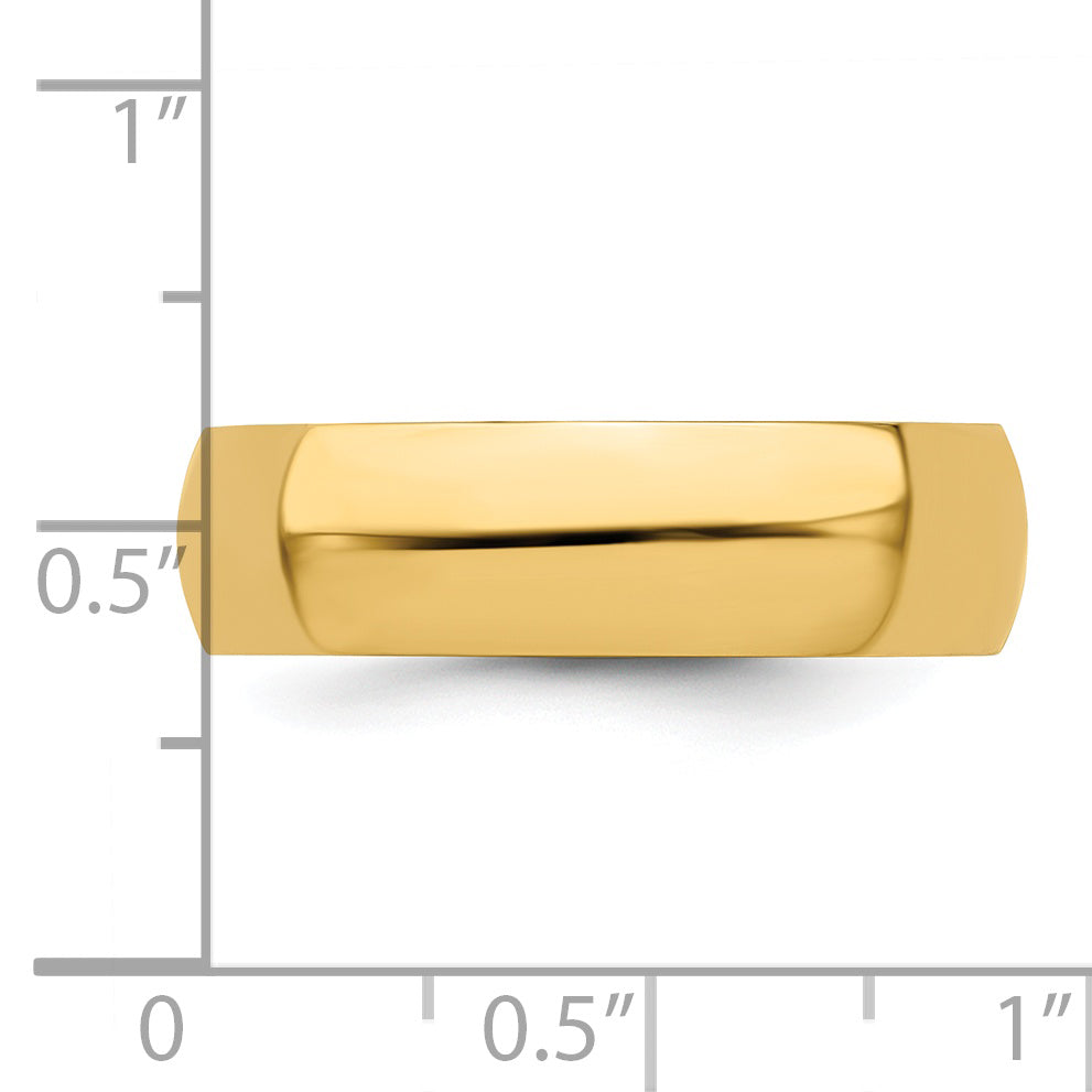14K Yellow Gold 6mm Half-Round Wedding Band Size 10
