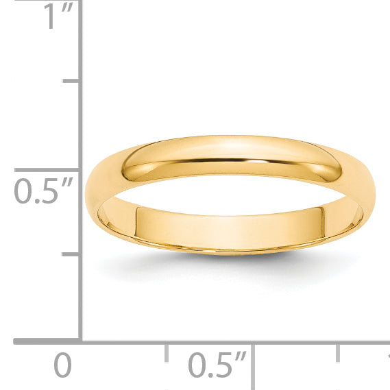 14K Yellow Gold 3mm Ltw Half Round Band Size 6.5