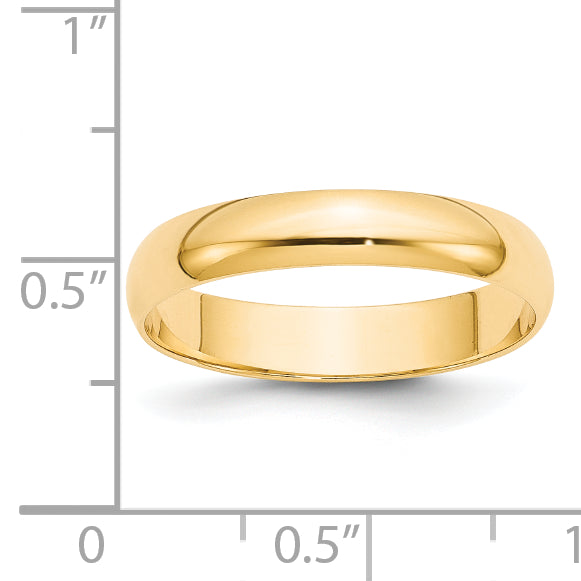 14K Yellow Gold 4mm Lightweight Half Round Band Size 9.5