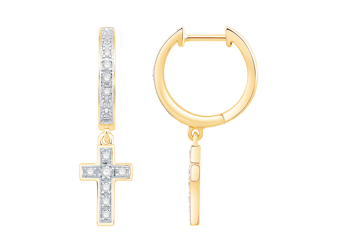 10K Gold 0.1ctw Diamond Cross Hoops