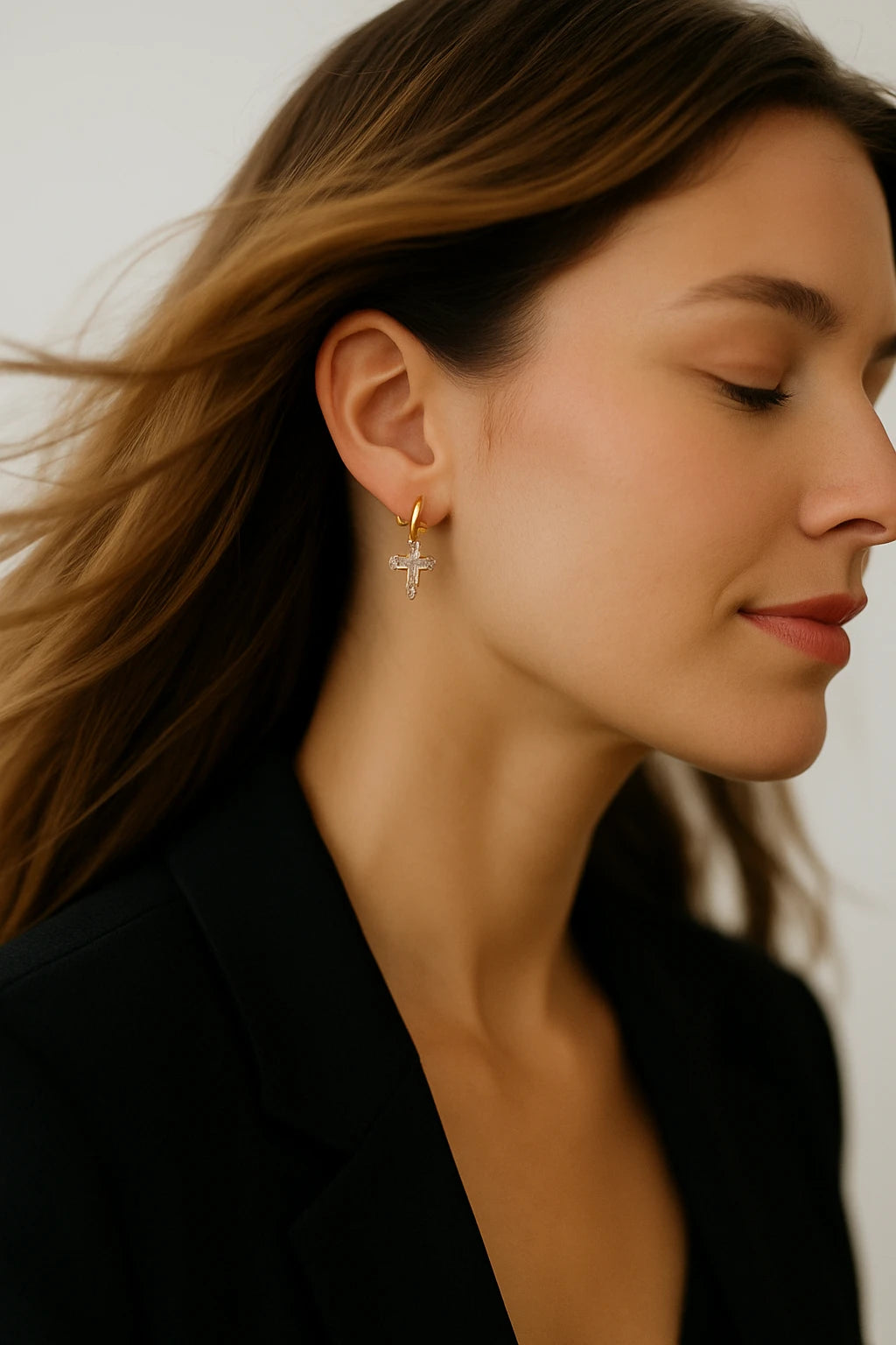 10K Yellow Gold 0.25 ctw Diamond Cross Earring