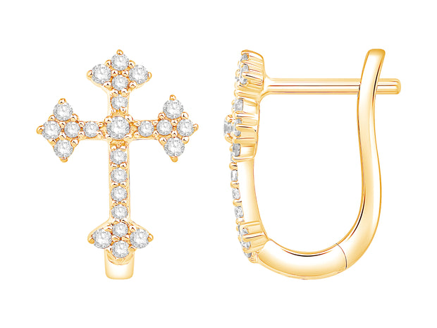 10K Yellow Gold 0.25 CTW Diamond Cross Earring