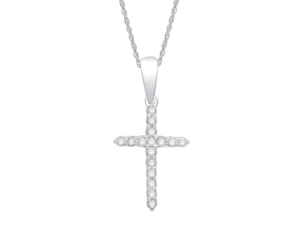 10K White Gold 0.10 CTW Diamond Cross Pendant