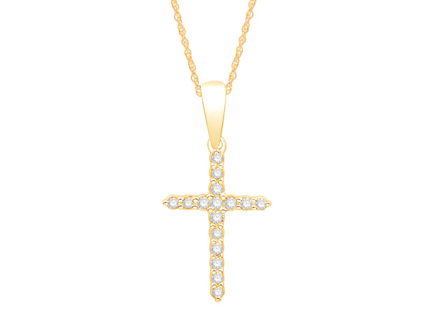 10K Yellow Gold 0.10 CTW Diamond Cross Pendant