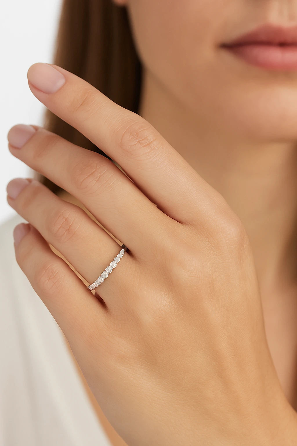 14K White Gold 0.33 Ctw Lab-Grown 11 Diamond Ladies Band
