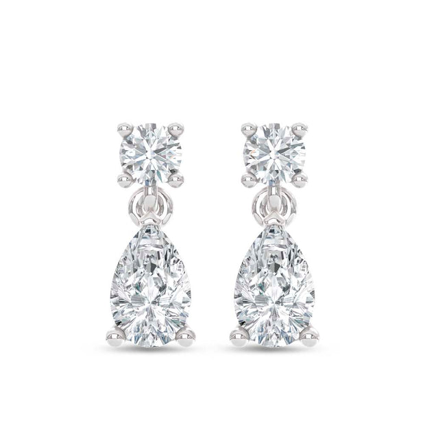 14K White Gold Lab-Grown Diamond 3/4 Ctw Round and Pear Dangler Earrings