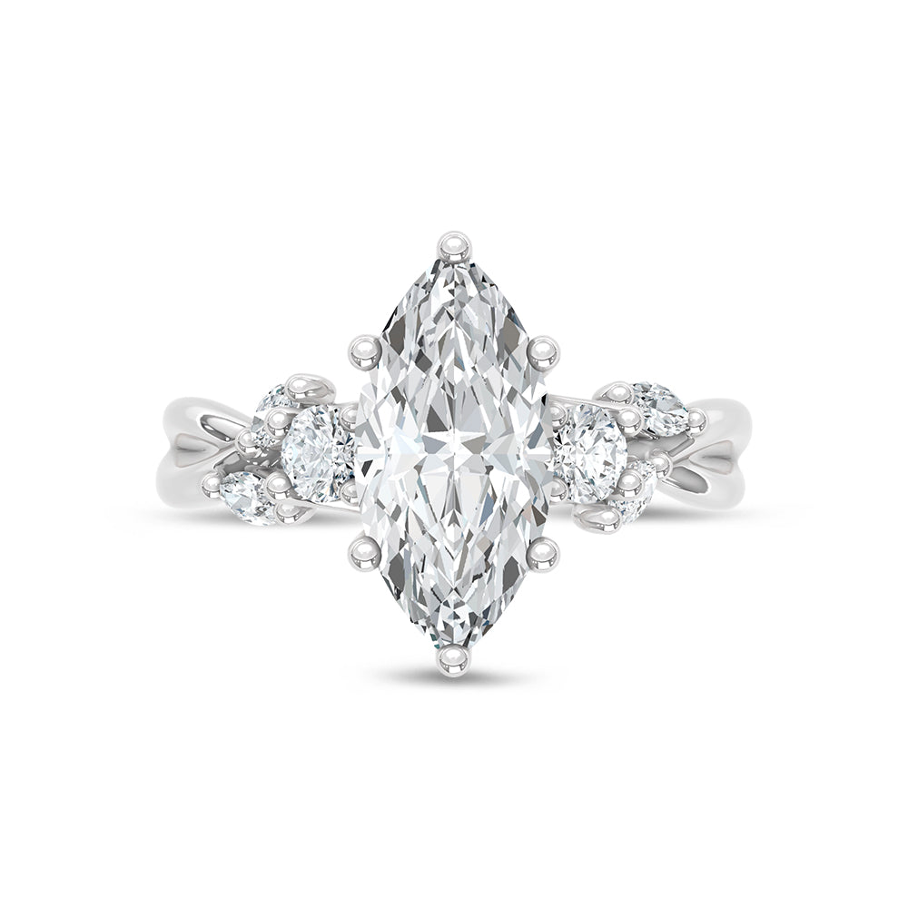 14K White Gold Lab-Grown Marquise And Round Diamond 2.33 ctw Engagement Ring