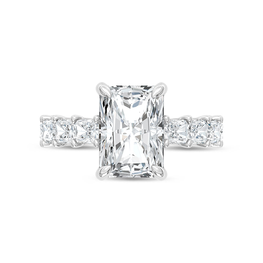 14K White Gold Lab Grown Diamond 6 Ct.Tw. IGI Certified Radiant Shape East West Engagement Ring ( Center Radiant 4CTW)