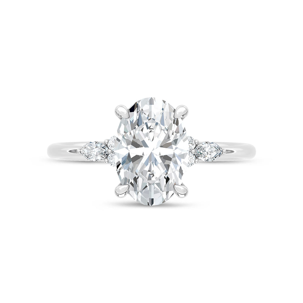 14K White Gold Lab Grown Marquise and Round Diamond 2 1/10 Ct.Tw. Engagement Ring With Oval Center